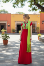 VESTIDO BORDADO CHENTEÑO ROJO T-M