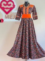 VESTIDO BORDADO CHENTEÑO FLOREADO NARANJA T-M - Imagen 2