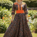 VESTIDO BORDADO CHENTEÑO FLOREADO NARANJA T-M