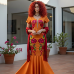VESTIDO AMARU NARANJA  CORTE SIRENA T-M
