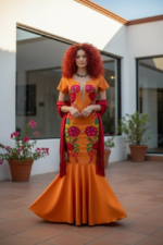VESTIDO AMARU NARANJA  CORTE SIRENA T-M