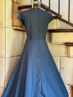 VESTIDO DE LINO AZUL PETROLEO COMBINADO T-36 - Imagen 3