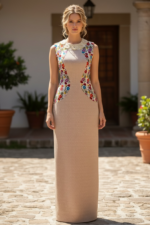 VESTIDO RAFAELA DE TELAR  BEIGE T-28