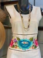 VESTIDO DE LINO NATURAL CON FLORES T-34 - Imagen 2
