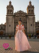 VESTIDO BORDADO CHENTEÑO BLANCO CON NARANJA T-G - Imagen 2