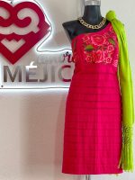 VESTIDO DE LINO ROSA MEDIA MANGA T-40 - Imagen 2