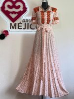 VESTIDO BORDADO CHENTEÑO BLANCO CON NARANJA T-G - Imagen 3