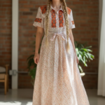 VESTIDO BORDADO CHENTEÑO BLANCO CON NARANJA T-G