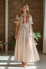 VESTIDO BORDADO CHENTEÑO BLANCO CON NARANJA T-G