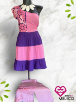 VESTIDO FRIDA CORTO MORADO CON ROSA T-CH