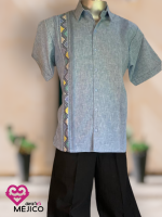 GUAYABERA  AZUL MANGA CORTA T-38,40