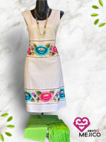 VESTIDO DE LINO NATURAL CON FLORES T-34