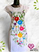 VESTIDO DE LINO BLANCO CON FLORES T-CH