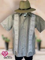 GUAYABERA BORDADA GRIS MANGA CORTA T-36