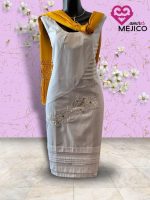 VESTIDO DE LINO BLANCO CON FLORES  T-42