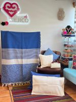 COLCHA ARTESANAL QUEEN  AZUL/GRIS