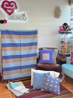 COLCHA ARTESANAL KING AZUL/CAFE