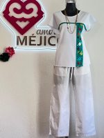 BLUSA AMBAR BLANCO/TURQUESA T-M