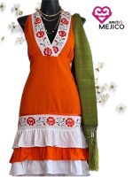 VESTIDO KATIA NARANJA/BLANCO T-UNITALLA - Imagen 2